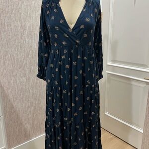 Madewell Dark Blue Floral Long Sleeve Dress